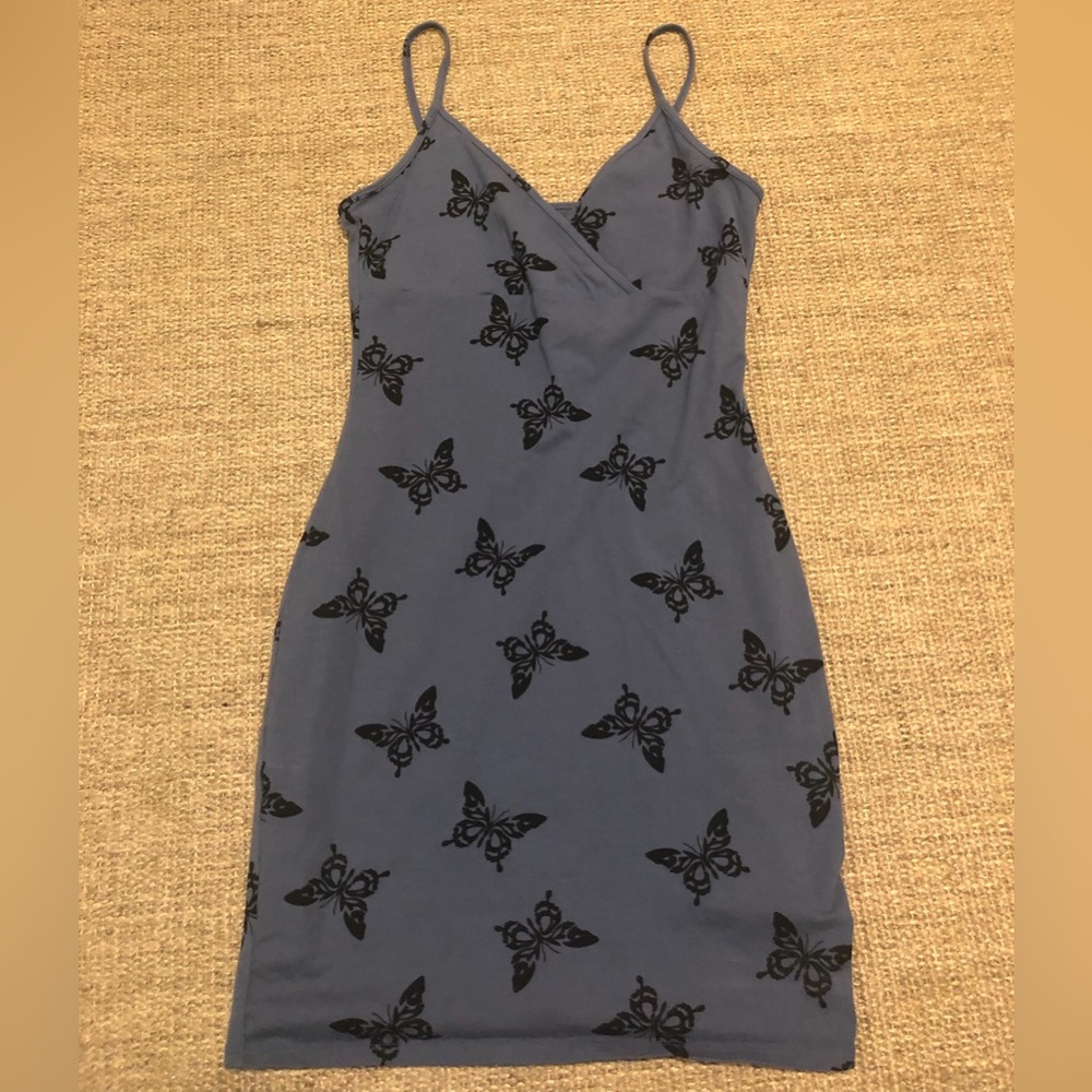 wild fable blue and black butterfly dress